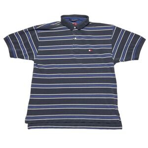 Vintage Y2K Tommy Hilfiger Striped Polo Men's Large 100% Cotton EUC